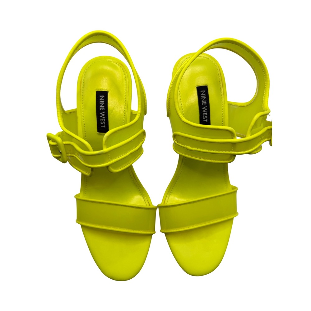 Nine West Lucile Sandals Womens 7M Neon Yellow Good Lucite Heel Patent